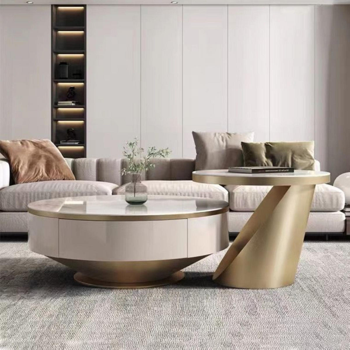 COUCHTISCH 2er Set Marmor Optik - Beige, Keramik (90/90/35cm) - alesvelt