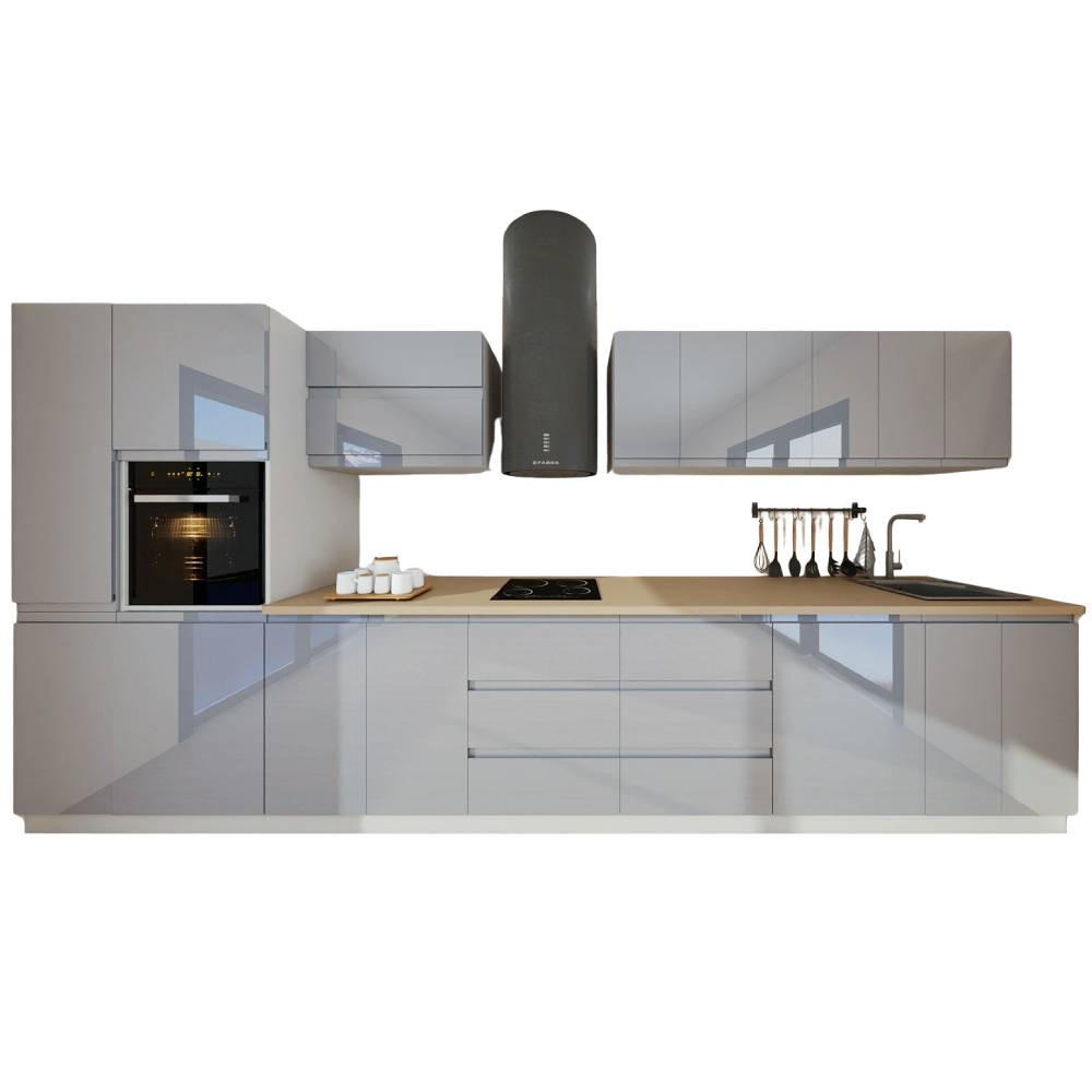 KÜCHENZEILE 420 cm - Aspen KA6-M420 - in Grau/Hochglanz - Grau, Holz (420/212/58cm)