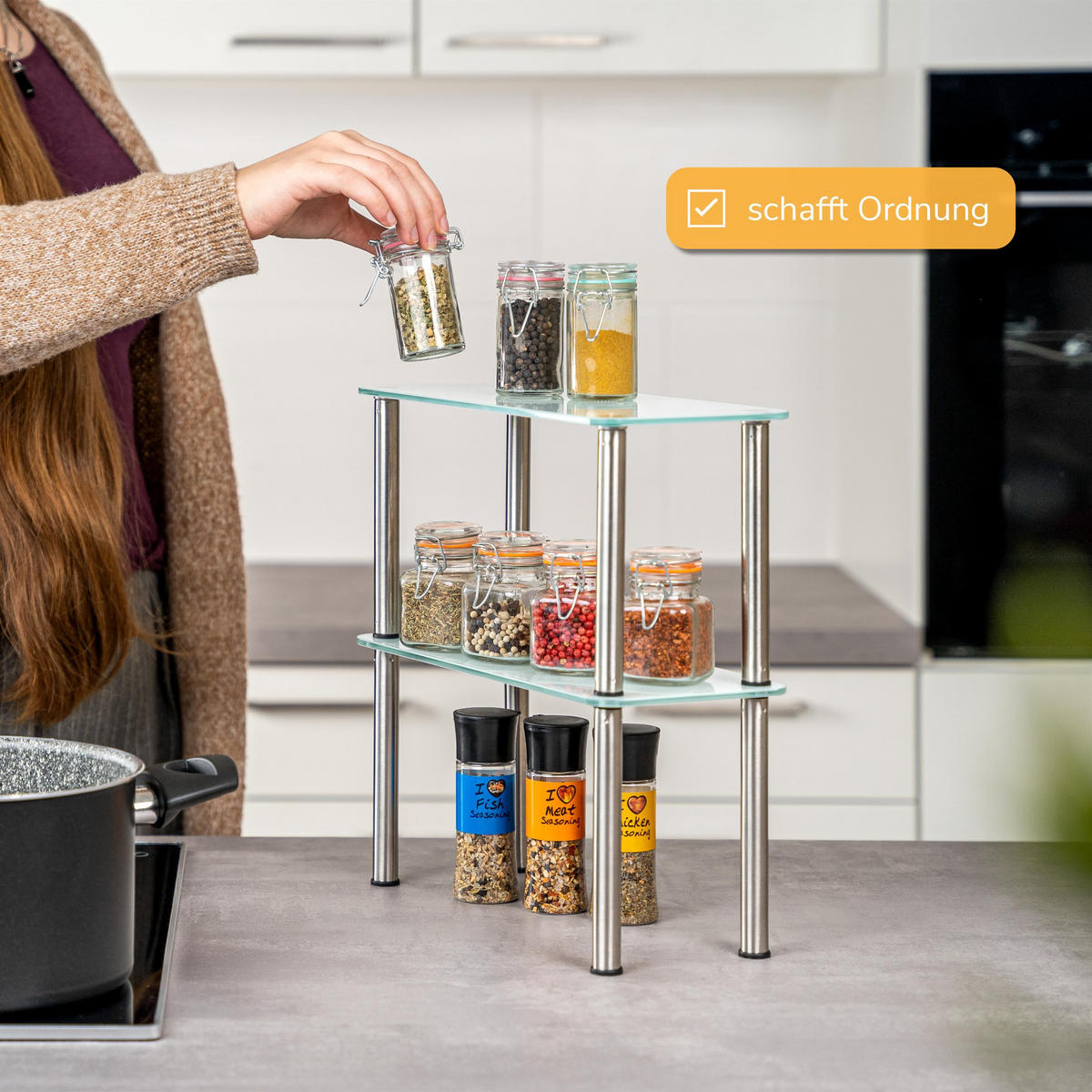 GLAS-KÜCHENREGAL weiß - Weiß, Glas (32/33/14cm) - bremermann