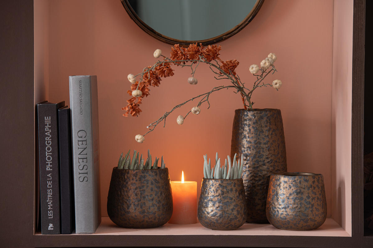 BLUMENTOPF GEFLECKT - Töpferei - Kupfer - L - Ø 16 cm - Kupferfarben, Keramik (16/14cm) - J-Line