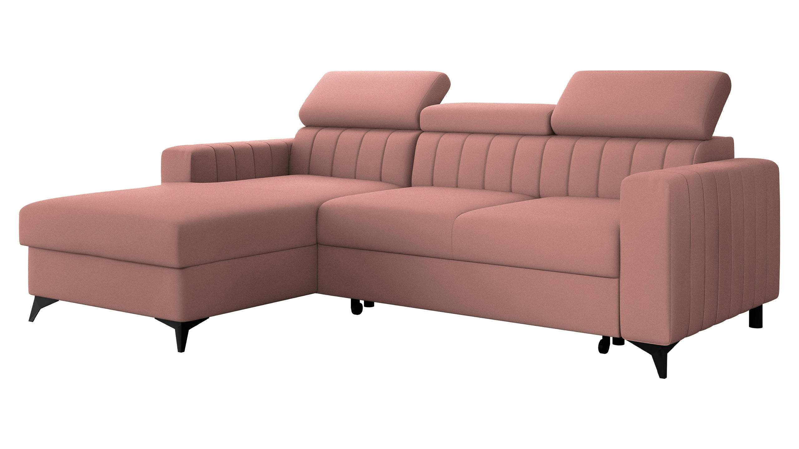 ECKSOFA Milano, Seite: Links LC+2R - Schwarz/Rosa, Holz/Textil (236/172cm) - MIRJAN24
