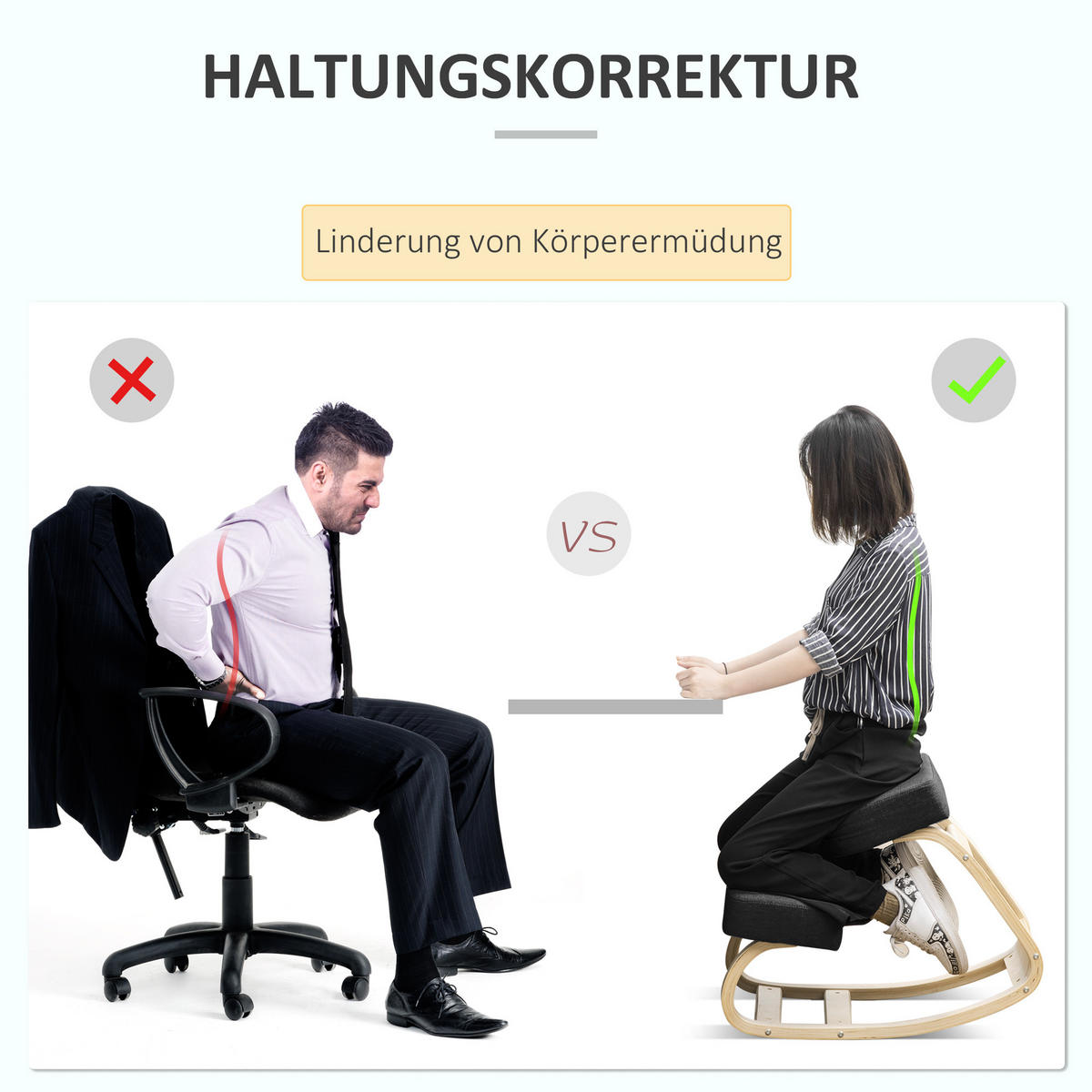 KNIESTUHL, ergonomischer Sitzhocker, Polsterhocker, 120 kg belastbar, Schwarz - Schwarz, Holz/Textil (51/58/69cm) - Vinsetto