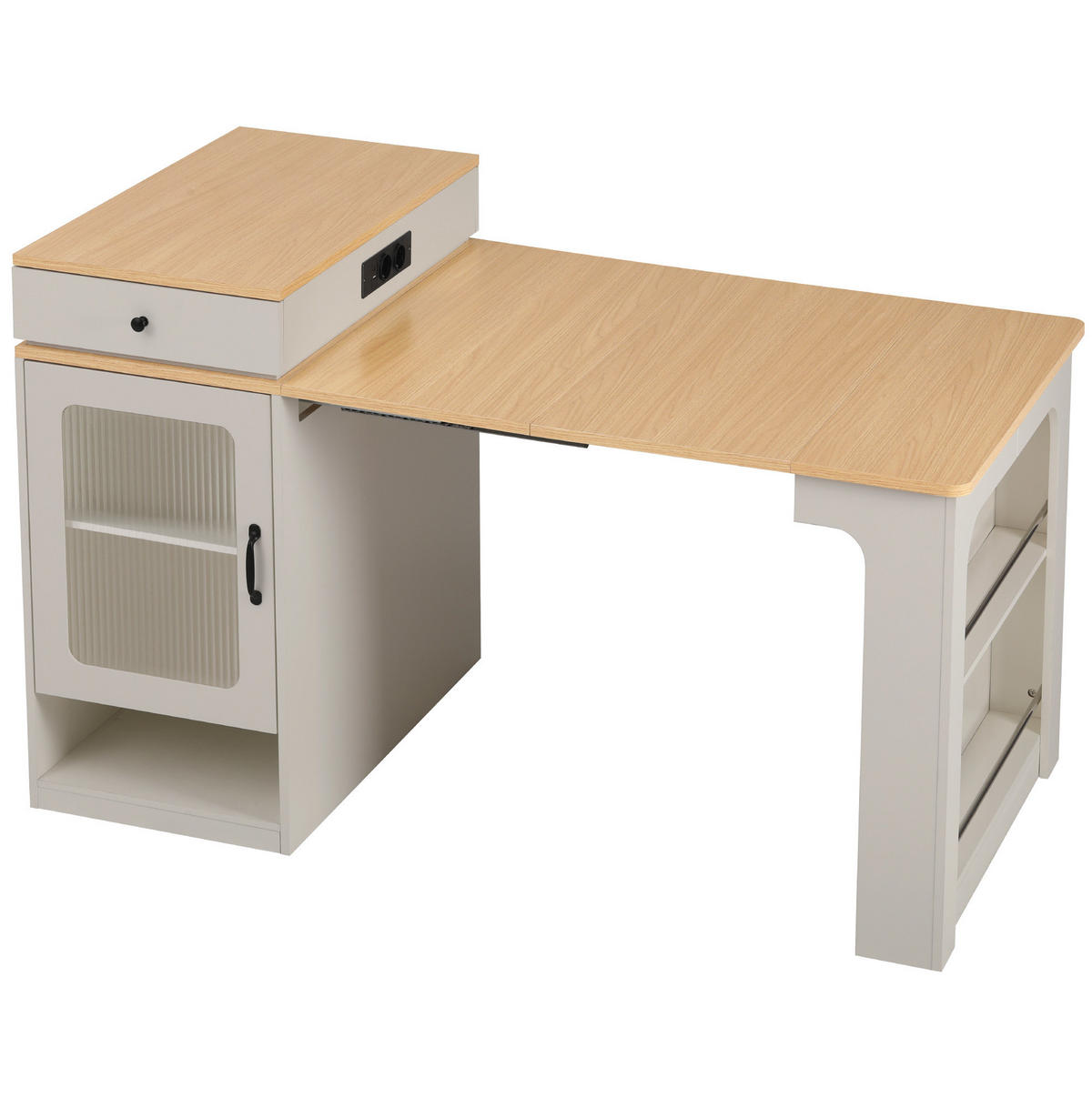 KÜCHENINSEL 80/71~111~151/92 cm Weiß/Natur aus MDF und Glas mit Ausziehfunktion - Weiß, Holzwerkstoff (80/92/71cm) - OKMYHOME