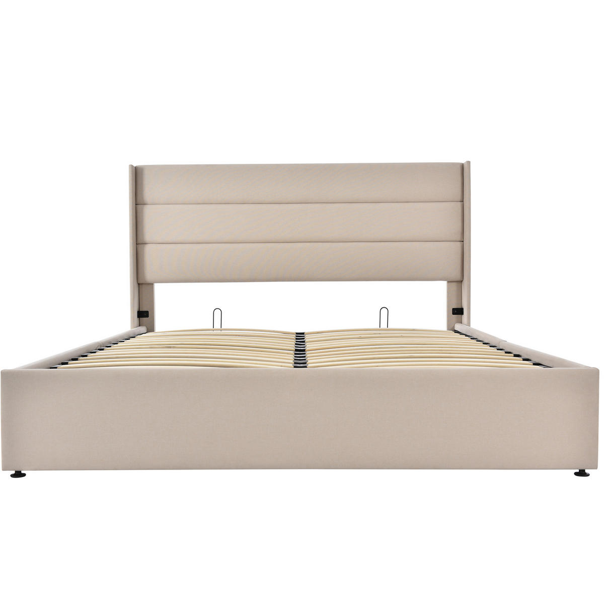 BETT mit Bettkasten 140x200 cm Leinen Beige inkl. Matratze - Beige, Metall (140/200cm) - Meubliv
