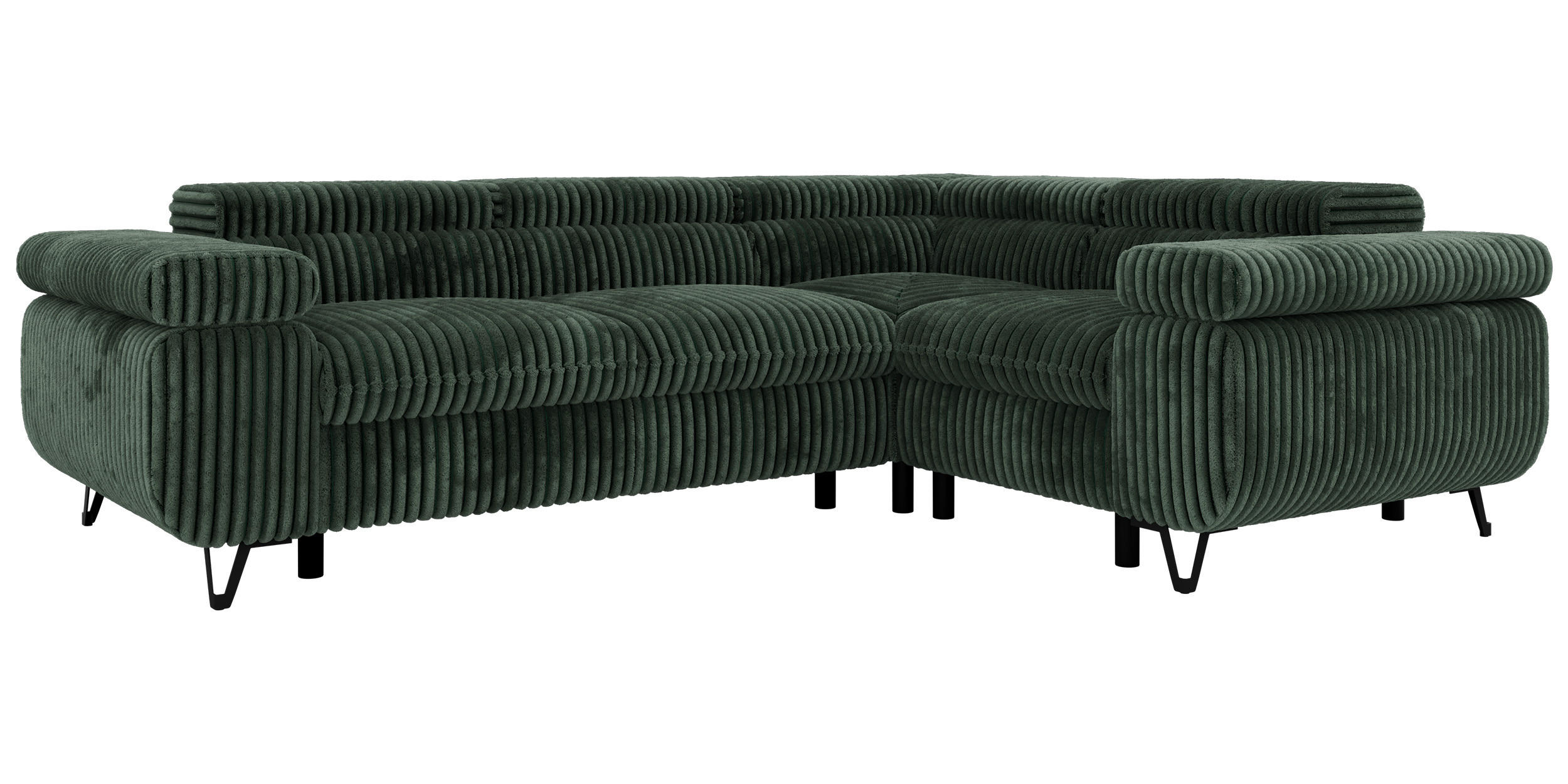 ECKSOFA ORSO L Dunkelgrün Cord - Rechts Seite - Dunkelgrün/Schwarz, Textil/Metall (268/197cm) - MKS