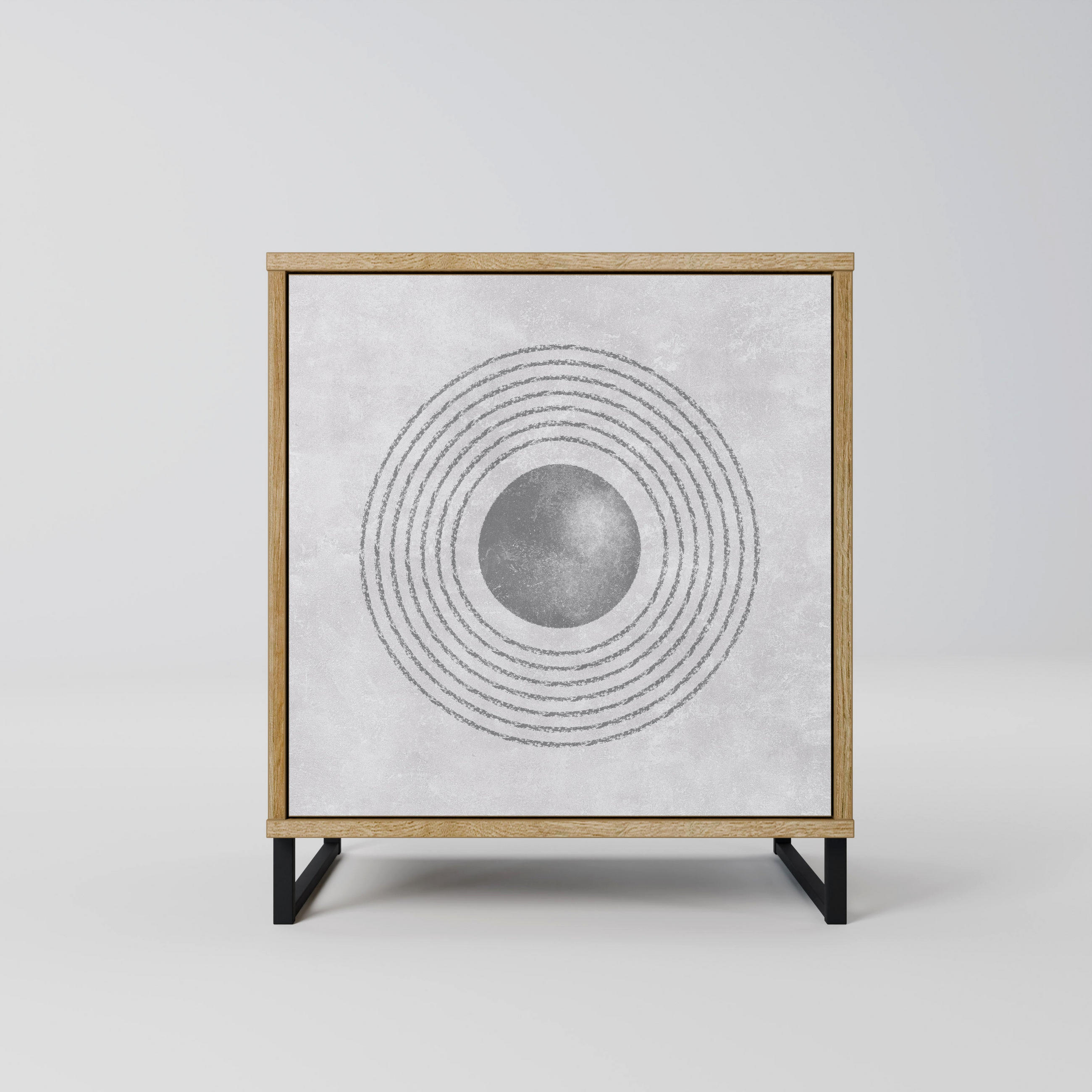 SIDEBOARD SOLID CIRCLES, Eichefarben, 57,5x42x67,5 cm, Schwarze Metall-Rahmenfüße - Eichefarben/Multicolor, Holzwerkstoff/Metall (57.5/67.5/42cm) - SpaceRebels