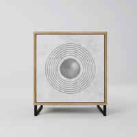 SIDEBOARD SOLID CIRCLES, Eichefarben, 57,5x42x67,5 cm, Schwarze Metall-Rahmenfüße - Eichefarben/Multicolor, Holzwerkstoff/Metall (57.5/67.5/42cm) - SpaceRebels