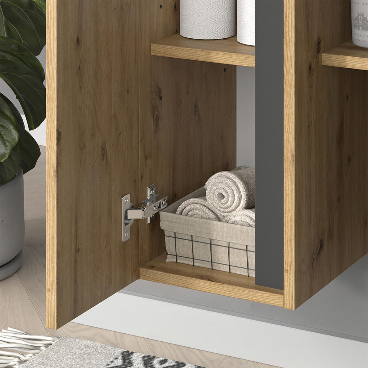 BADSCHRANK Edelin Anthrazit/Artisan 35 x 120 cm mit 4 Ablagefächern - Anthrazit/Eiche Artisan, Holzwerkstoff (35/120/32cm) - Vicco