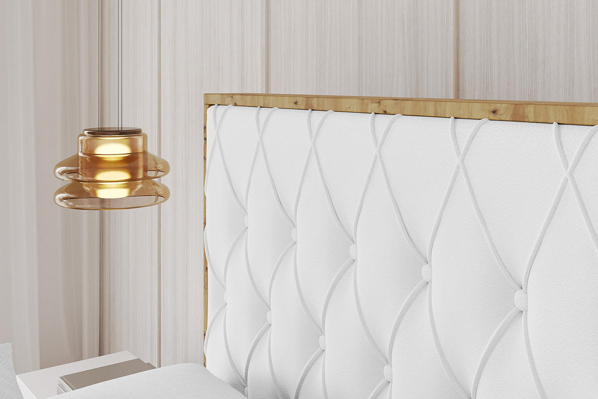 POLSTERBETT mit Bettkasten, Fußteil und Lattenrost, Boxbett ohne Matratze - ENZO5-Z 140x200 Weiß Kunstleder - Weiß Hochglanz, Holzwerkstoff/Textil (140/200cm) - ALTDECOR