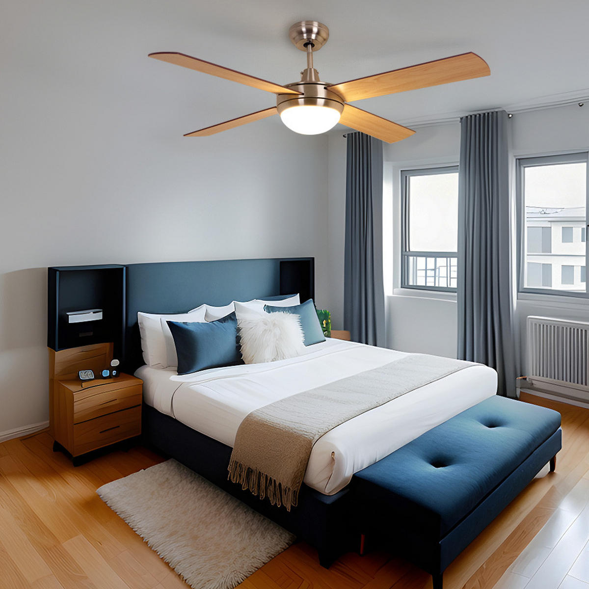 DECKENLEUCHTE Ventilator Silber Holzoptik - Silberfarben, Kunststoff (132/132/41cm)