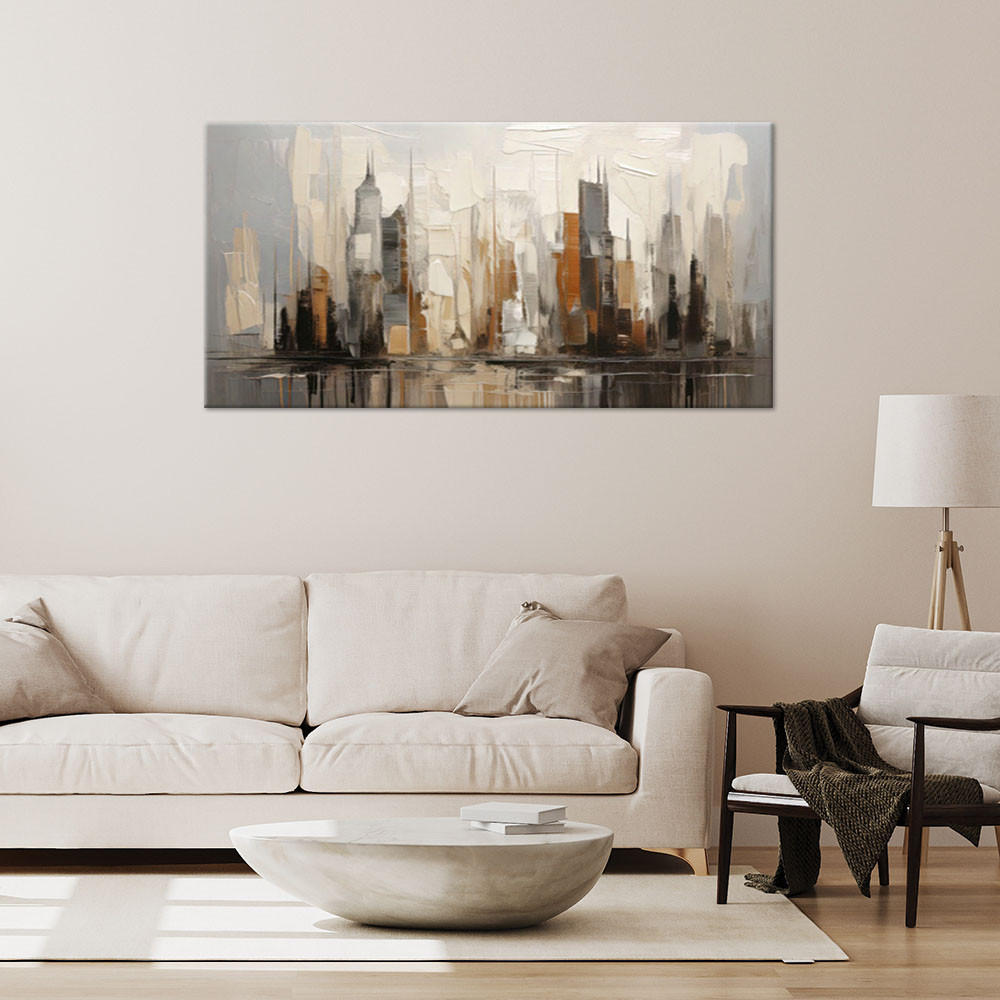 LEINWANDBILD Stadt Abstraktion Beige Gebäude 100x50cm - Beige, Textil (100/50cm) - Feeby