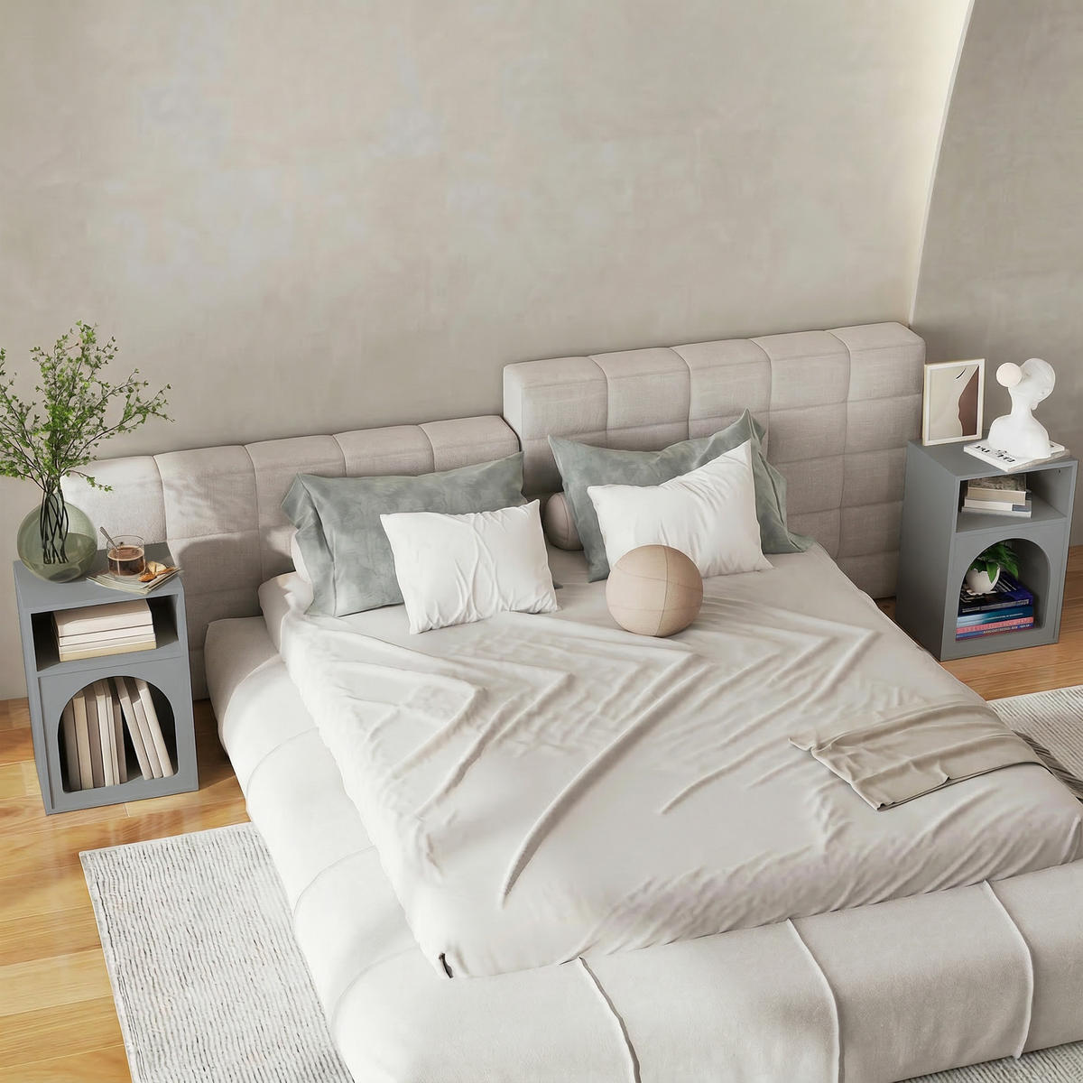 NACHTTISCH Grau MDF offene Fächer 2er-Set - Grau, Holzwerkstoff (40/60/30cm) - PANGIVO