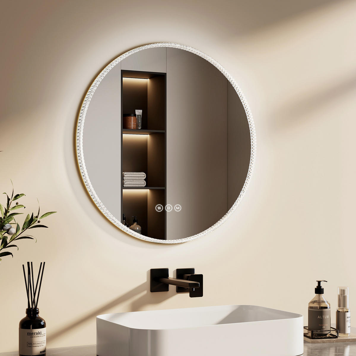 BADSPIEGEL Runder mit Beleuchtung Gold ф60 cm - Goldfarben, Glas (60/4.3/60cm) - EMKE