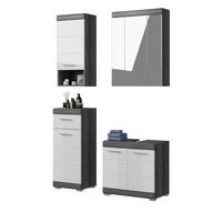 BADMÖBEL-SET weiß Hochglanz, grau 4-teilig 112 cm, Badkombination mit 16 Fächern - Weiß Hochglanz, Holzwerkstoff/Metall (112/191/34cm) - Inn.Furn