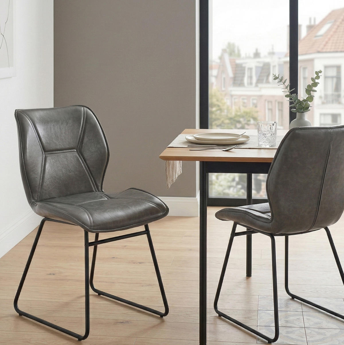 ESSZIMMERSTÜHLE 2er-Set Kunstleder mit Metallgestell Grau - Grau, Metall (47.5/81.5/60cm) - Meubliv