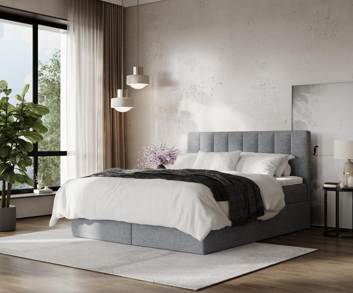 BOXBETT Lusso 200/200 cm Grau im Neve Stoff - Schwarz/Grau, Holz/Holzwerkstoff (200/200cm) - AltaBeds