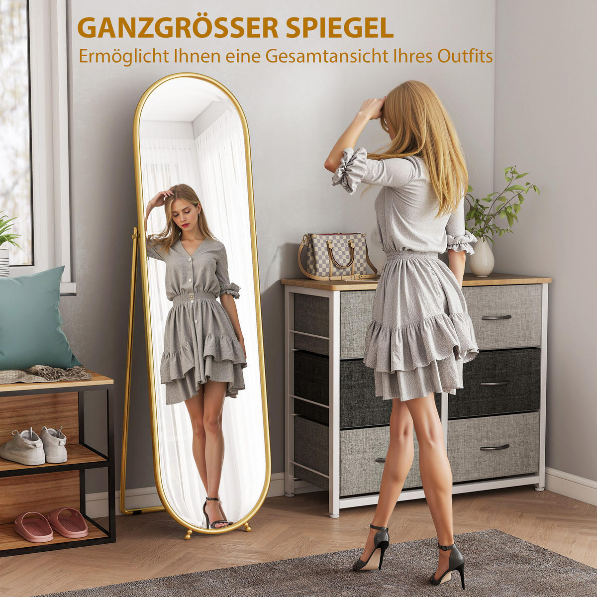 STANDSPIEGEL 2er-Set goldfarben 50.0/4.0/180.0 cm - Goldfarben, Metall (4/180/50cm)