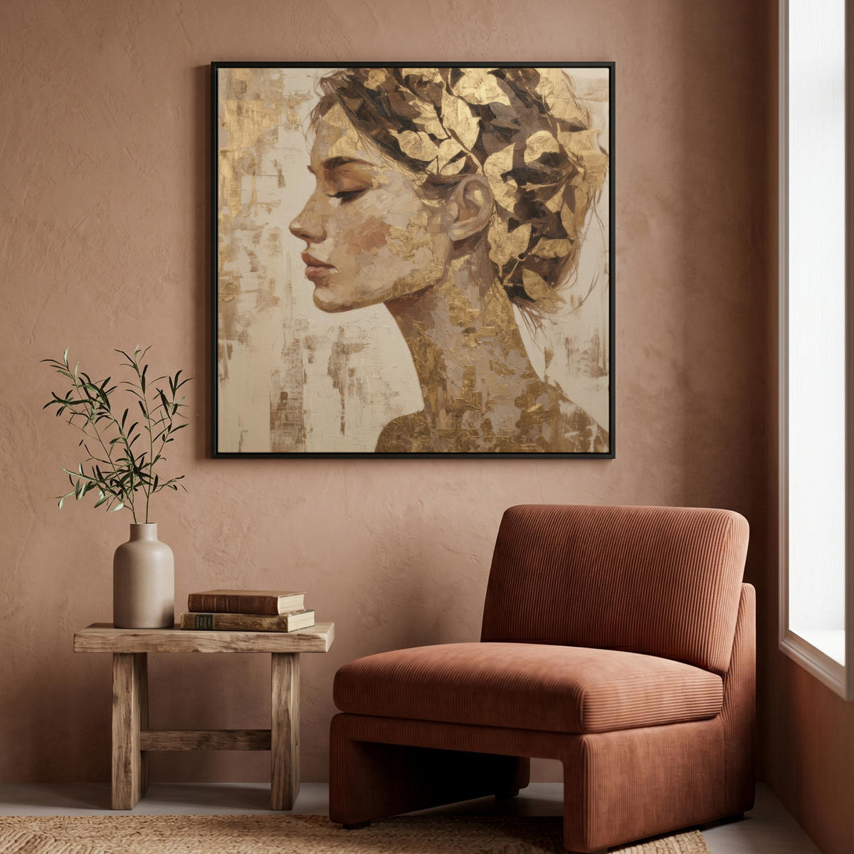 LEINWAND Bilder mit Rahmen - Frau - Gold - Abstrakt - Textur - 90x90 - Goldfarben, Textil (90/90cm) - MuchoWow