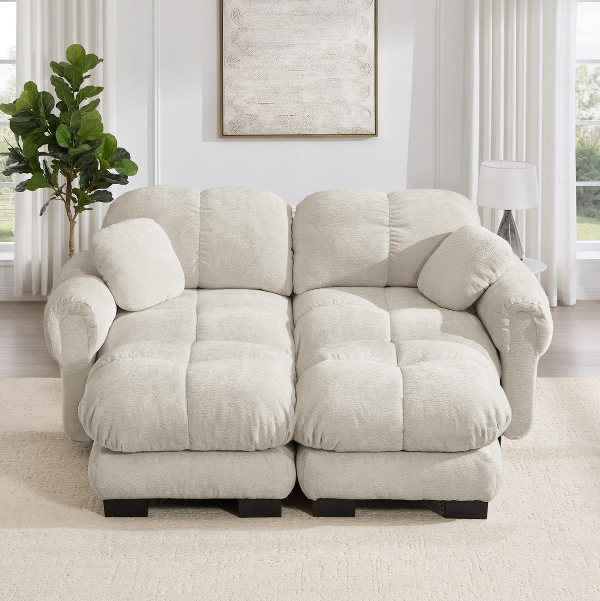 SOFA 190/149/90 cm in Hellkhaki aus Chenille mit modularer U-Form - Sandfarben, Textil (149/90/190cm) - Flora Grace