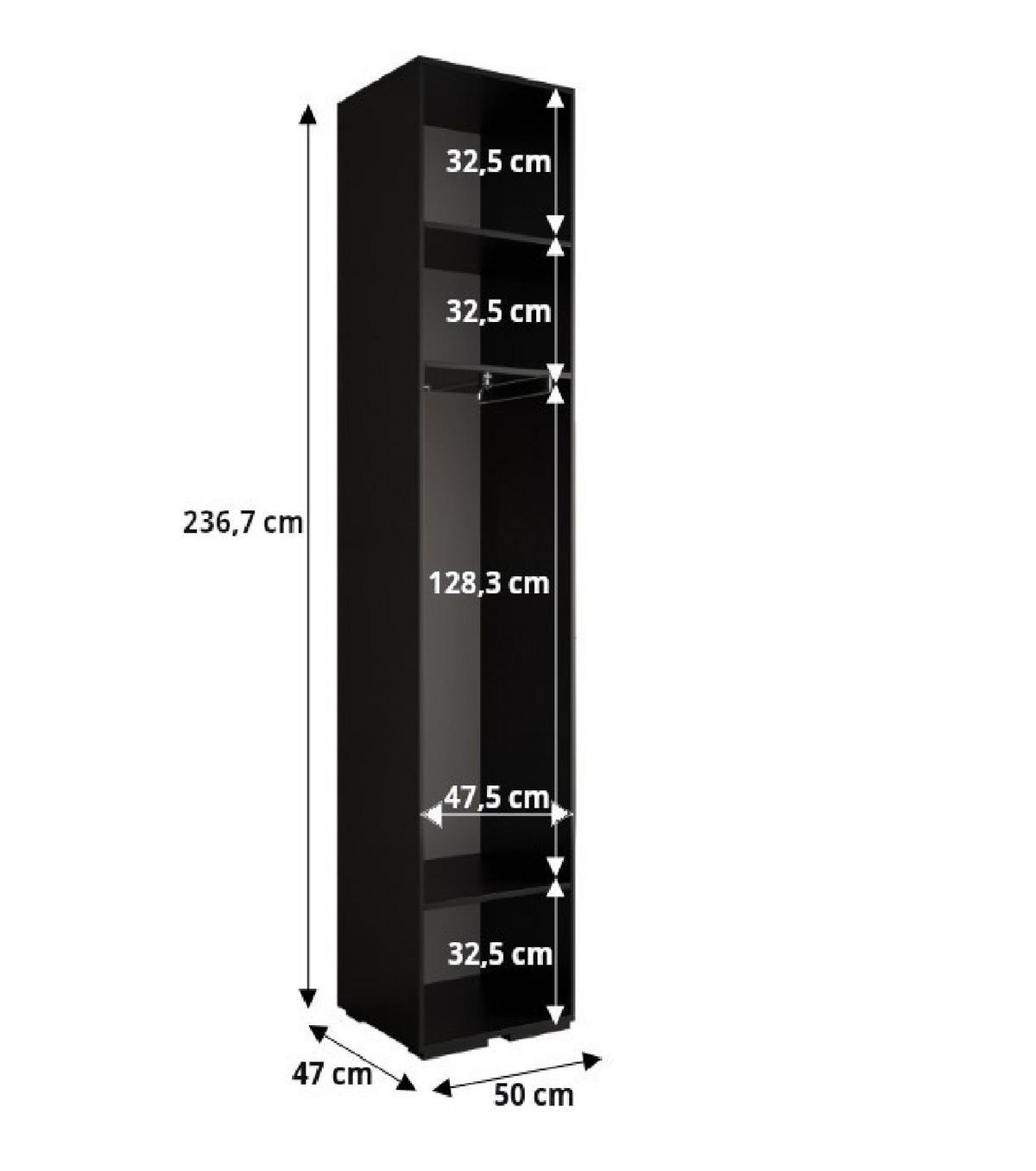 DREHTÜRENSCHRANK 236.7/50/47 1-türig - Goldfarben/Schwarz, Holz/Metall (50/236.7/47cm) - MÖBEL KRYSPOL