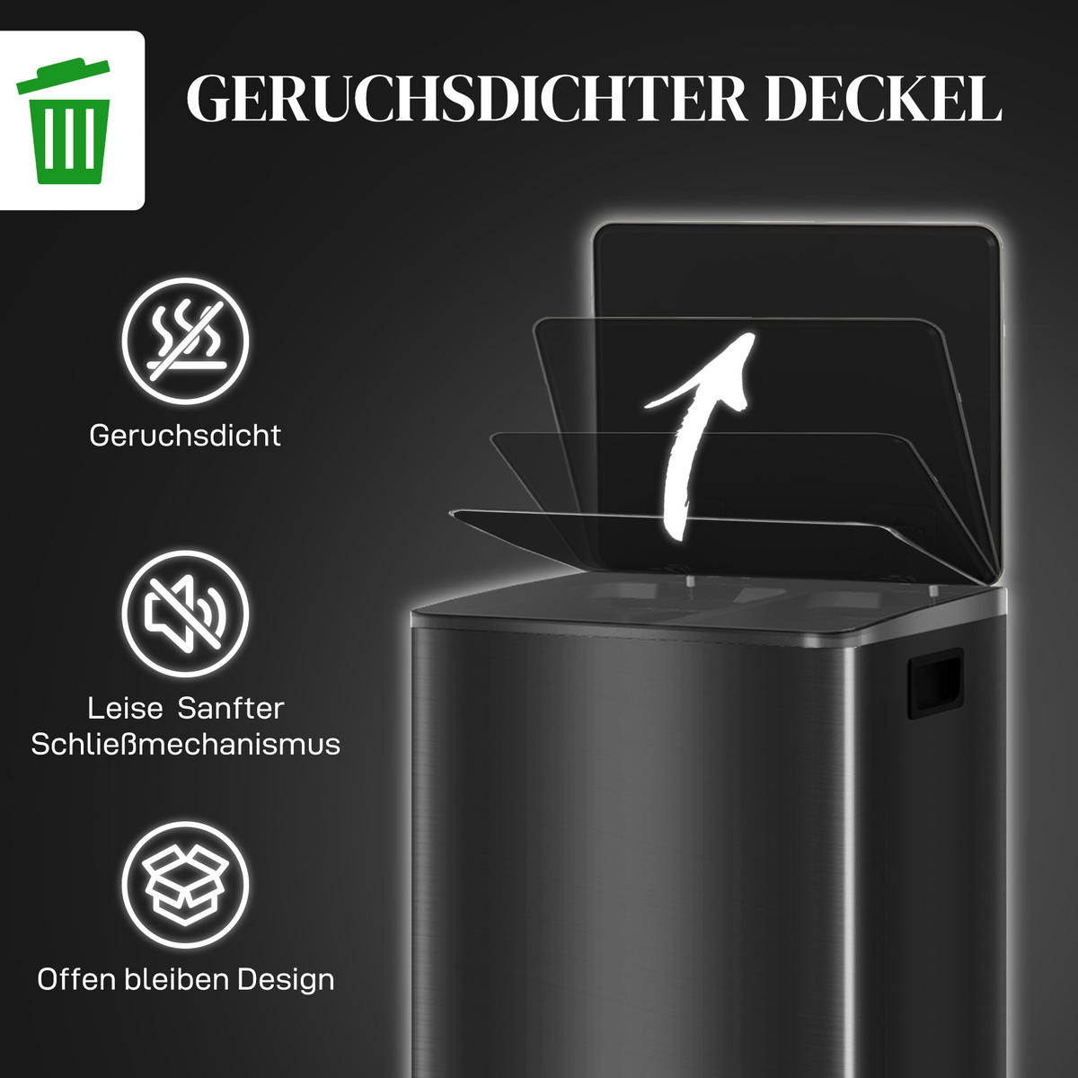 MÜLLEIMER Schwarz 47.7/37.5/66.8 cm - Schwarz, Metall (37.5/66.8/47.7cm) - HOMCOM
