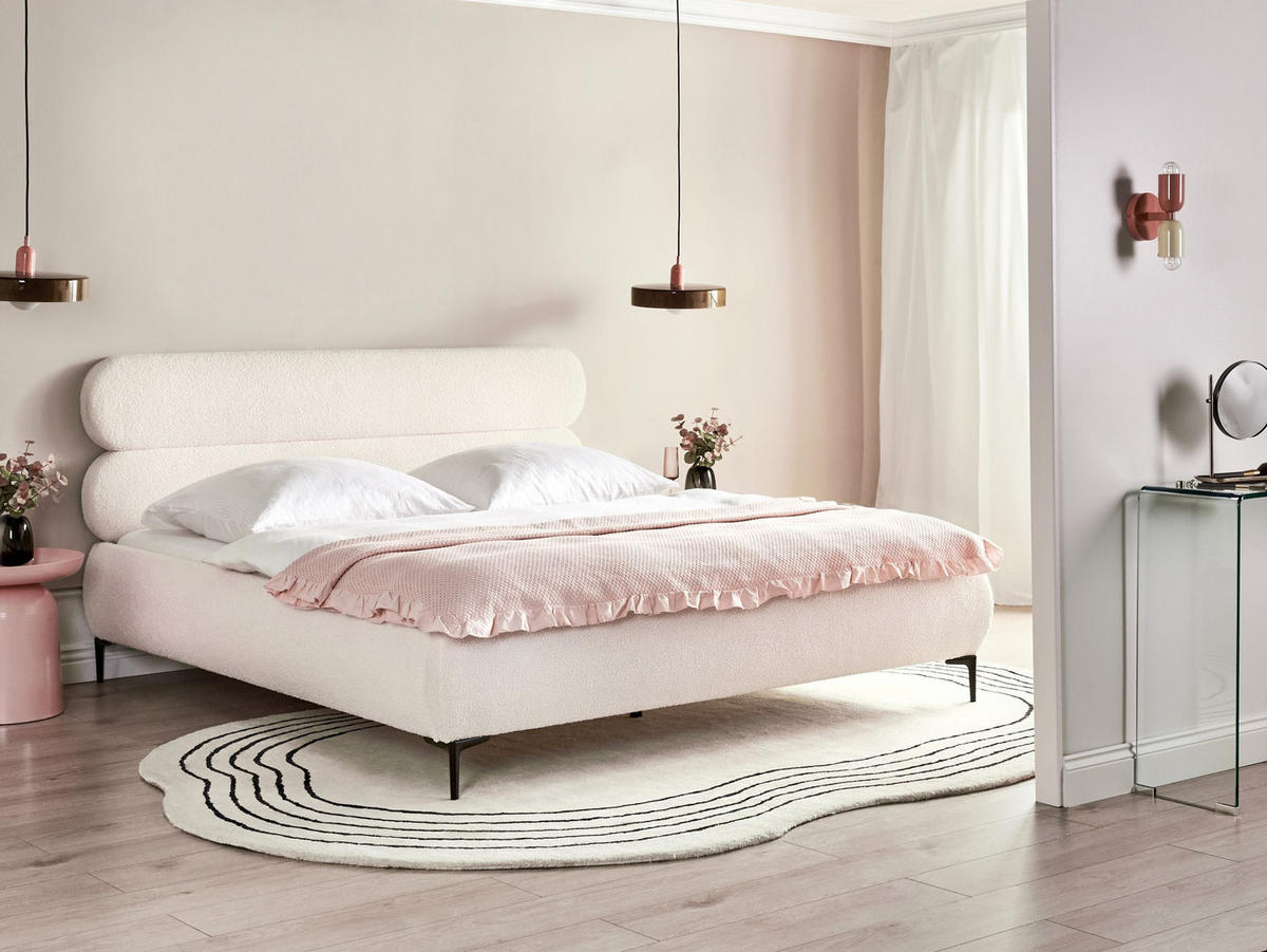 BETT mit Lattenrost 180/200 cm Cremeweiß Lessay - Schwarz/Weiß, Textil (180/200cm) - Beliani