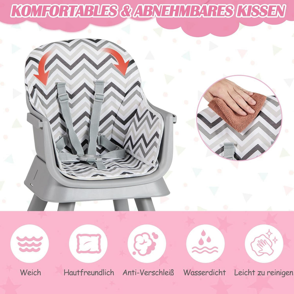 BABYHOCHSTUHL Weiß - Multicolor, Kunststoff (58/98/58cm) - COSTWAY