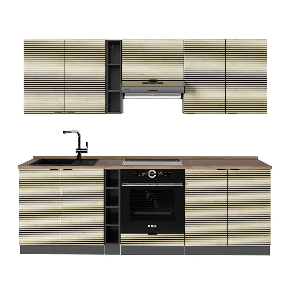 KÜCHENZEILE Fame-Line Eiche Paneel/Anthrazit 235 cm , AP Eiche - Hellbraun/Anthrazit, Holzwerkstoff (235/81.6/60cm) - Vicco