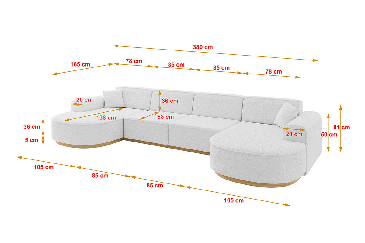 WOHNLANDSCHAFT MARI-U2-v2 - 388x171x83 cm Weiß Bouclé - Weiß, Holzwerkstoff/Textil (388/83/171cm) - ALTDECOR