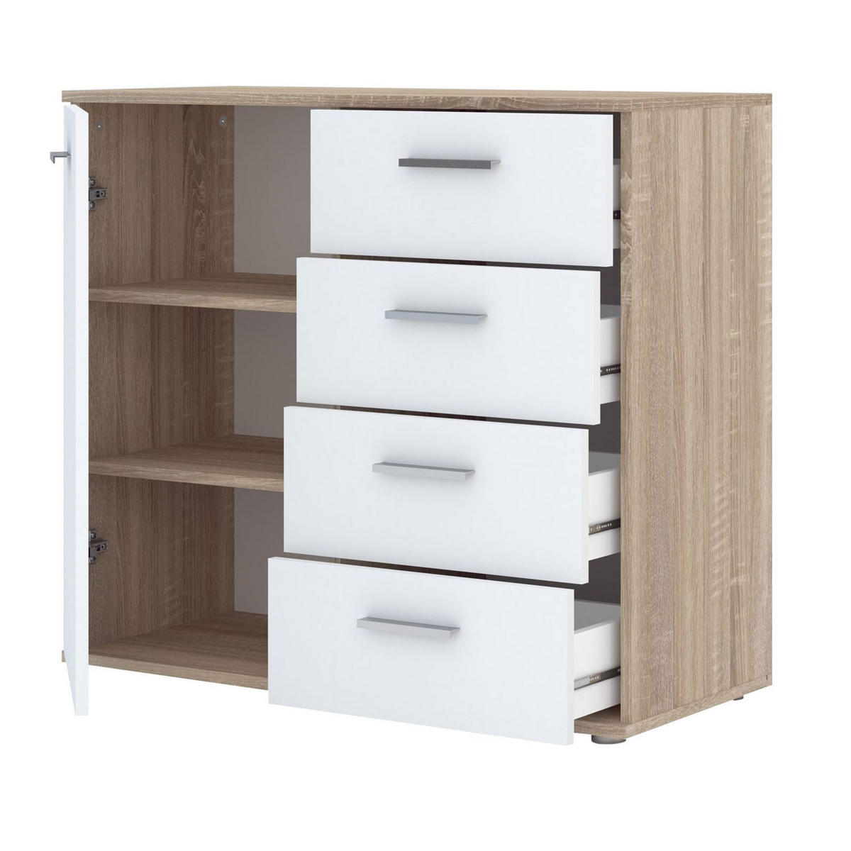 KOMMODE CHICAGO - Weiß/Sonoma Eiche, Holzwerkstoff (91/82/40cm) - CARO-Möbel
