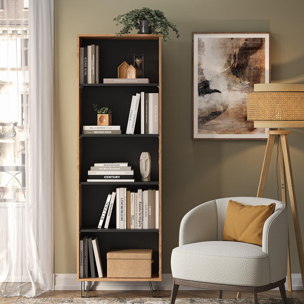 BÜCHERREGAL Amber Eiche Wotan 60 x 186.6 cm - Eiche Wotan/Schwarz, Holzwerkstoff (60/186.6/30.1cm) - Vicco