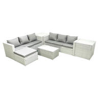 GARTENGARNITUR mit 3-SITZER SOFA,COUCHTISCH Polyrattan Hellgrau-Mix 7-Sitzer - Hellgrau/Grau, Glas/Kunststoff - Fimous