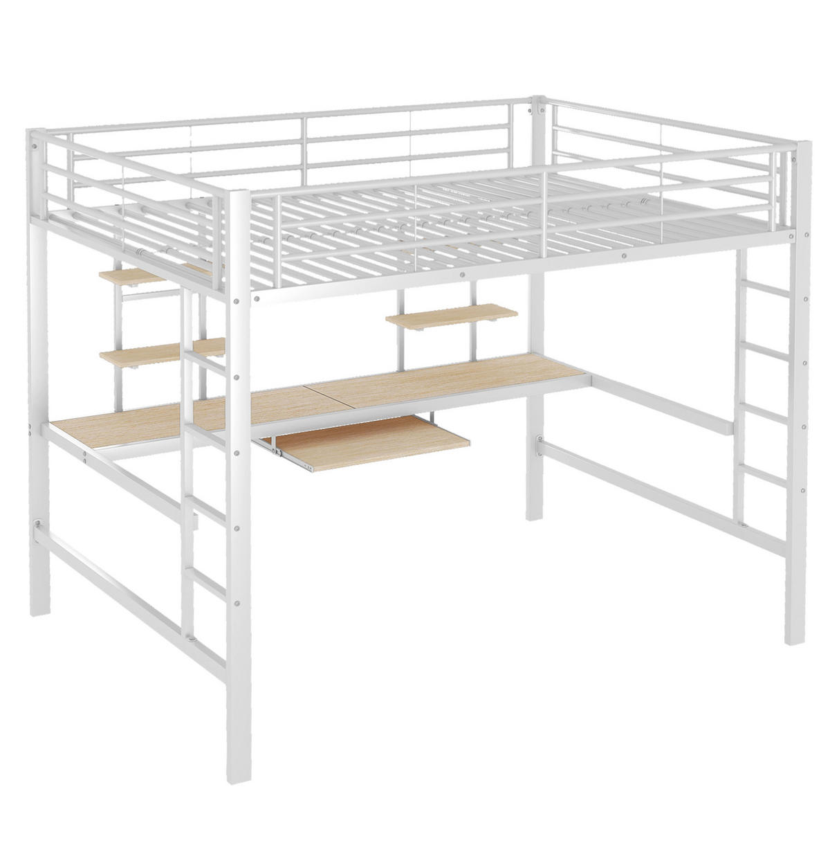 HOCHBETT aus Metall 140x200 cm Weiß mit Schreibtisch und 2 Regalen - Weiß, Metall (140/200cm) - IVMEU