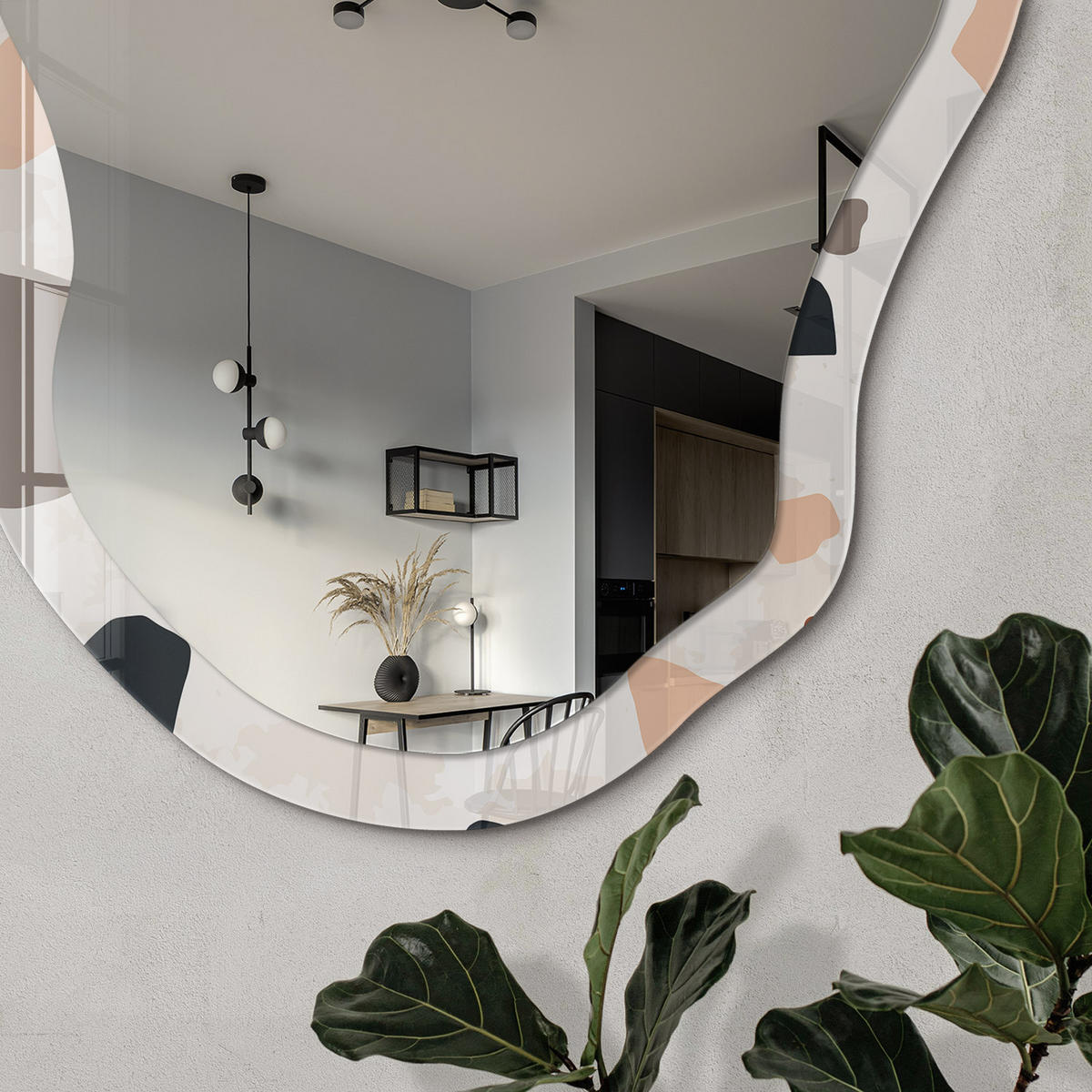SPIEGEL 90x45 cm asymmetrisch mit Druck - Künstlerischer Terrazzo - Transparent, Glas (45/90/0.4cm) - TULUP