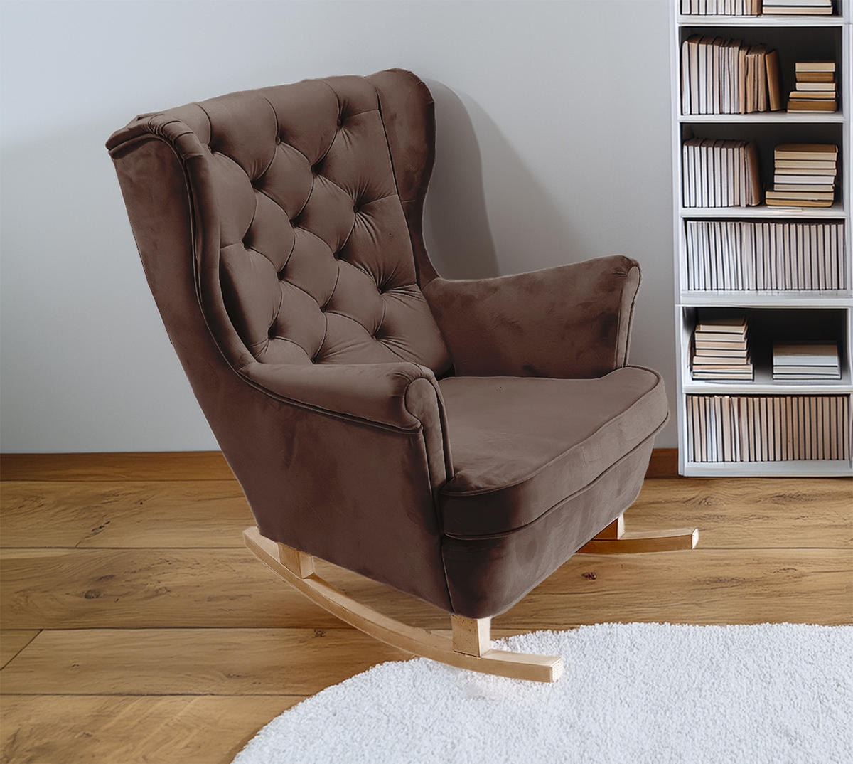 SCHAUKELSESSEL mit gepolstertem Sitz und Armlehnen, 102x81x95 cm, Braun_29815 - Dunkelbraun/Buchefarben, Holz/Textil (81/102/95cm) - DomoHome