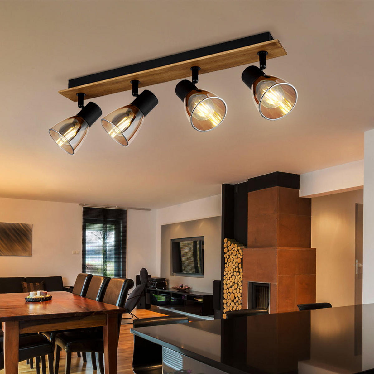 LED DECKENLEUCHTE Holz Schwarz Rauchglas - Schwarz, Holz (50/7/15.5cm) - Globo Lighting