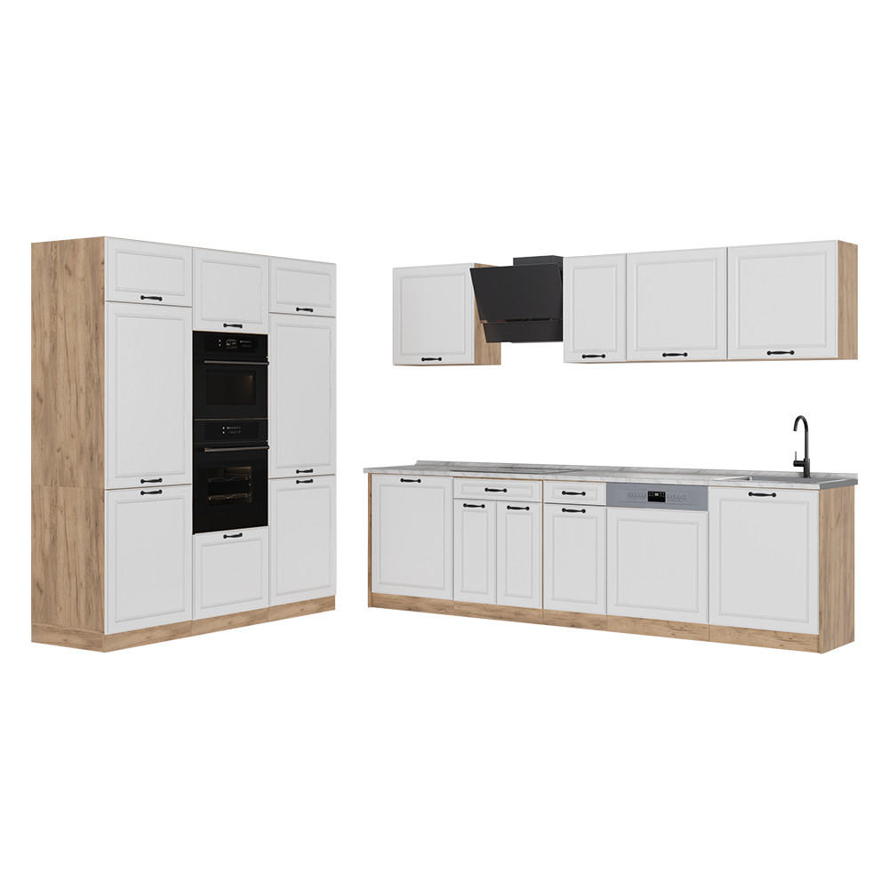 KUCHYNKA R-Line, Biely vidiecky dom/Dub Goldkraft, 180 cm Marmori työtaso - biela/dub medový, kompozitné drevo (180/206.8/60cm) - Vicco