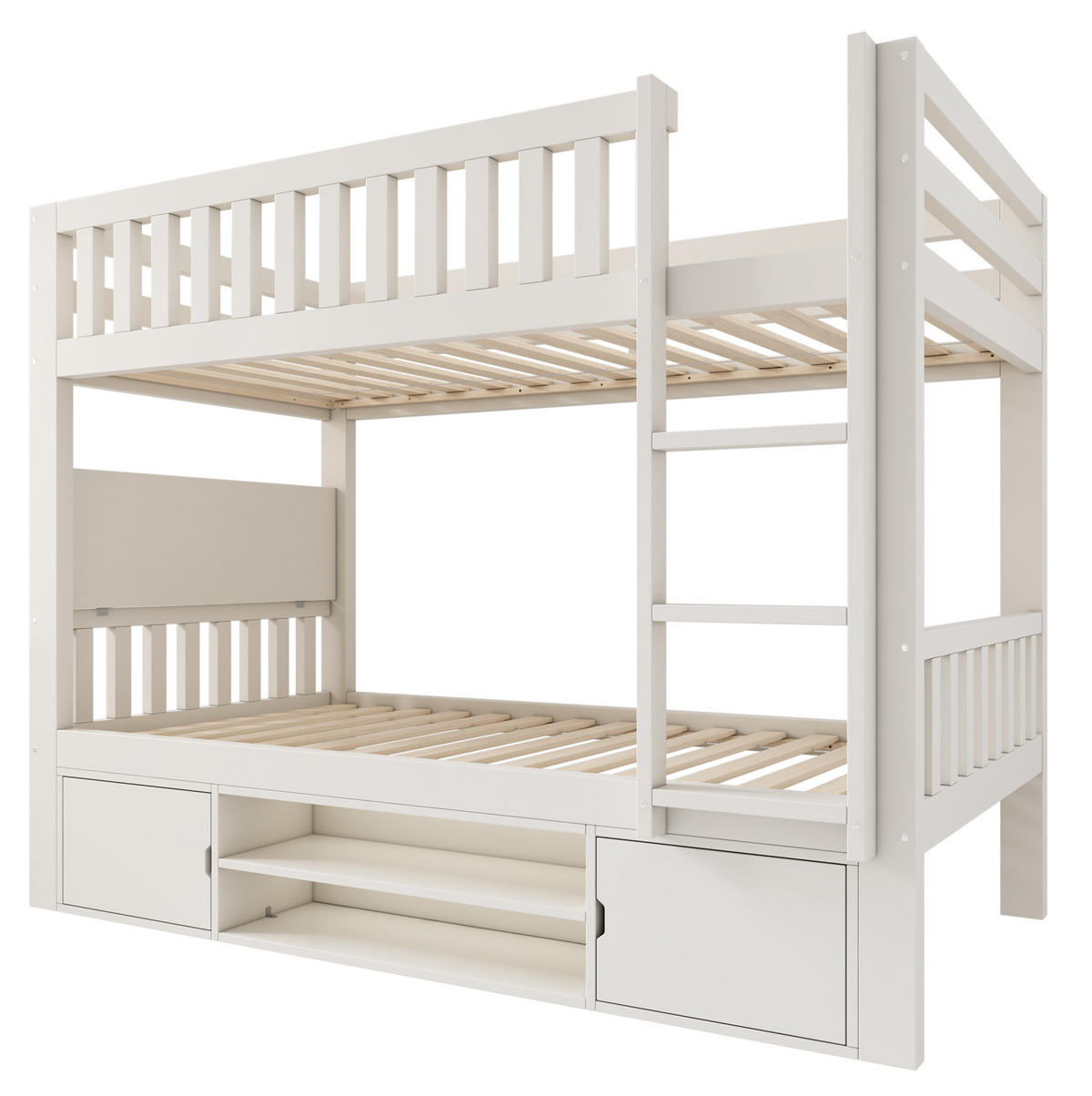 ETAGENBETT 90/200 cm mit klappbarem Tisch, Schuhregal und Stauraum, Weiß - Weiß, Holzwerkstoff (90/200cm) - Redom