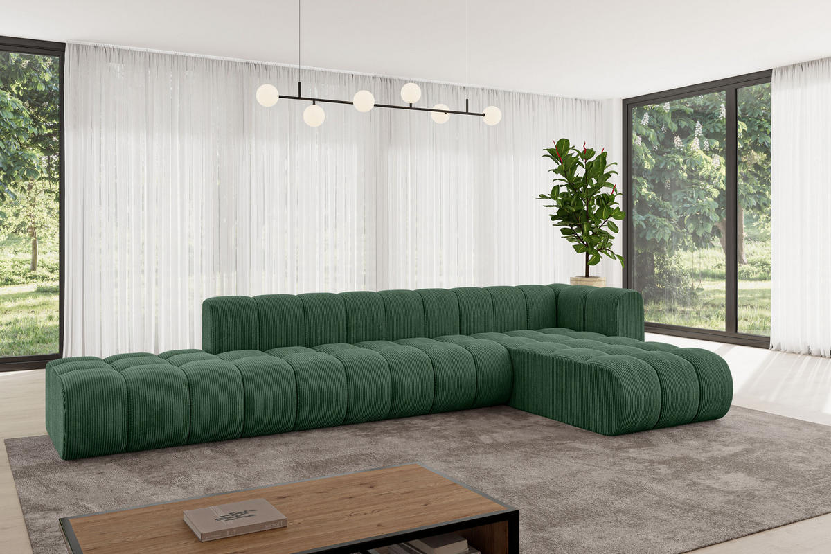 ECKSOFA modulares Sofa Zuvon-L2 - 387x177x70 cm Grün - Grün, Holzwerkstoff/Textil (387/177cm) - ALTDECOR
