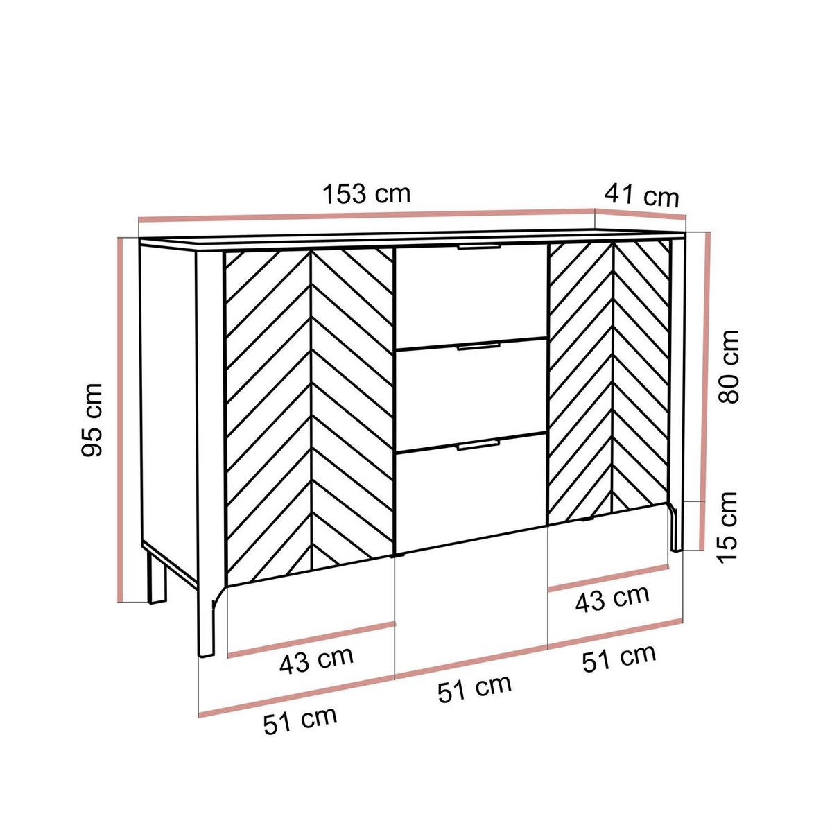 SIDEBOARD mit Schubladen LUMI, Schwarz - Schwarz, Holzwerkstoff (153/95/40cm) - Lookway