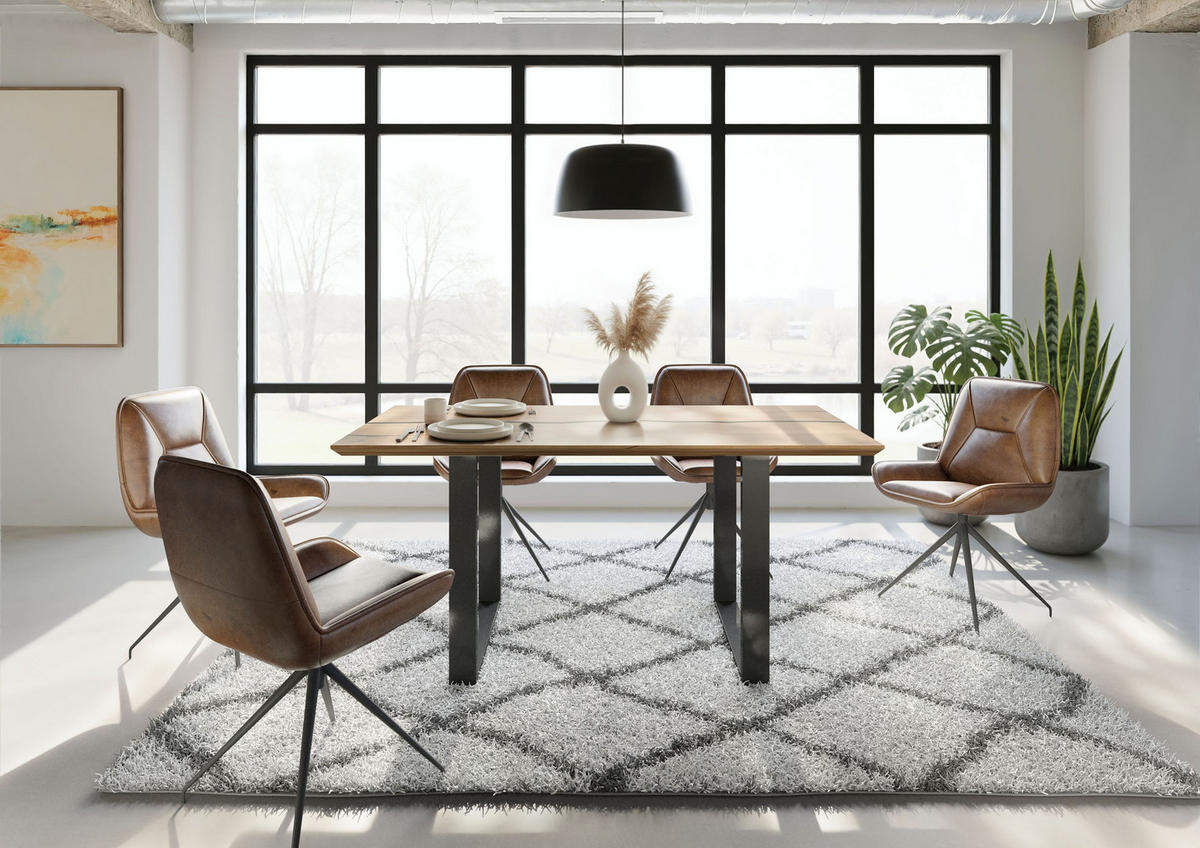 ESSTISCH Mango 180x90x76 natur lackiert / Epoxid schwarz, U-Beine anthrazit glänzend EPOXY - Naturfarben, Holz (180/90/76cm) - Massivmoebel24