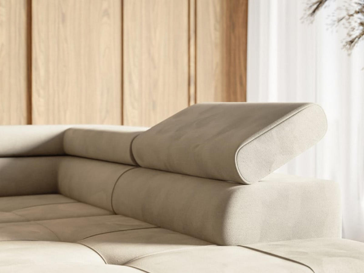 ECKSOFA Gold MERY Mit Verstellbaren Kopfstützen Rechts Ausziehbar - Ecru/Goldfarben, Textil (200/250cm) - Sepro Meble