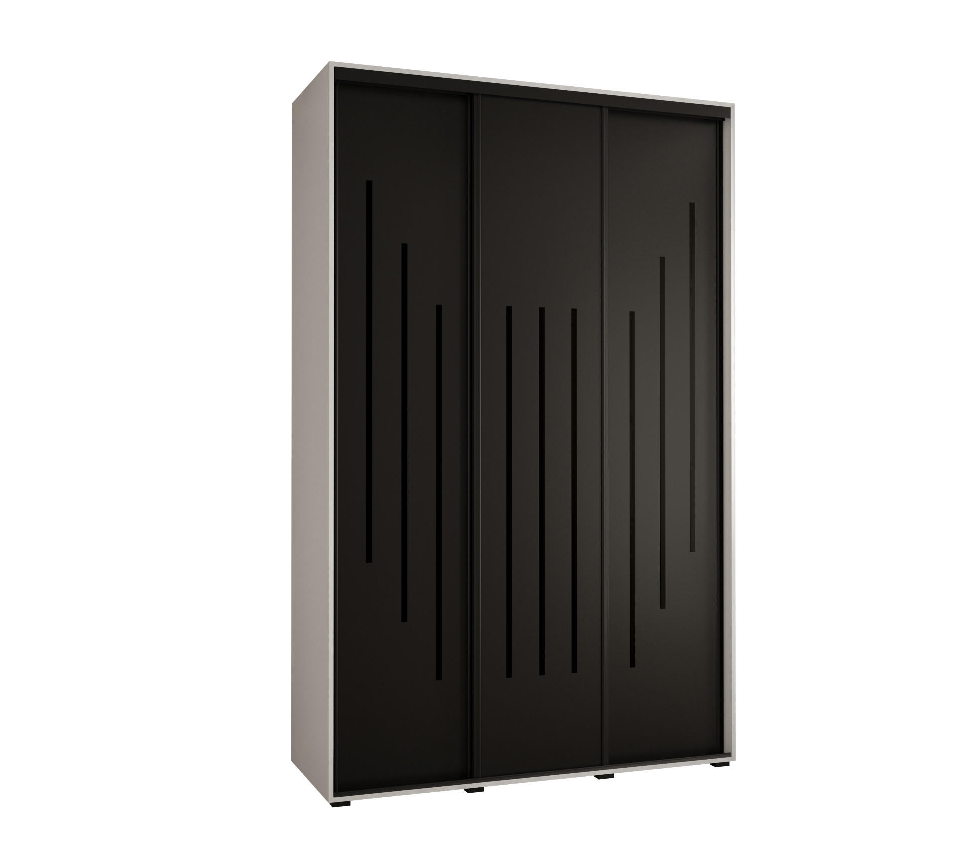 Abiks Möbel SCHWEBETÜRENSCHRANK Weiß, Schwarz, Schwarz 160cm × 60cm × 235cm