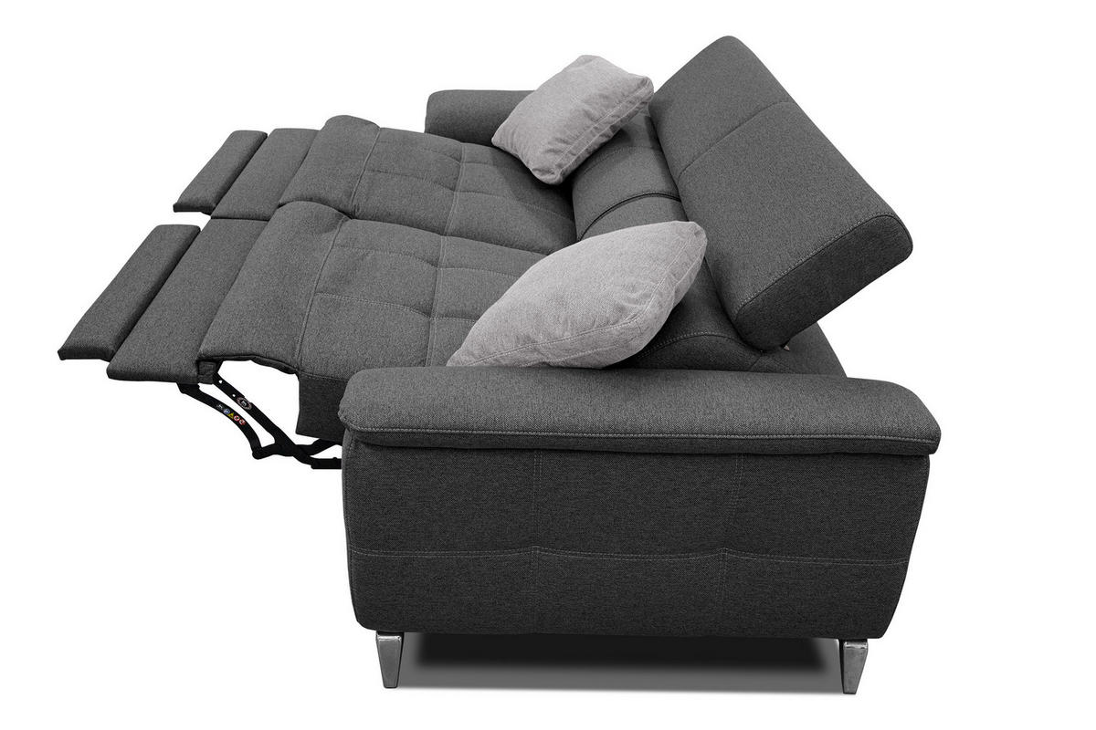 SOFA PLAUEN 3-Sitzer mit 2 Relaxfunktionen, dunkelgrau - Dunkelgrau/Silberfarben, Holzwerkstoff/Textil (214/83/105cm) - Courtois Laville