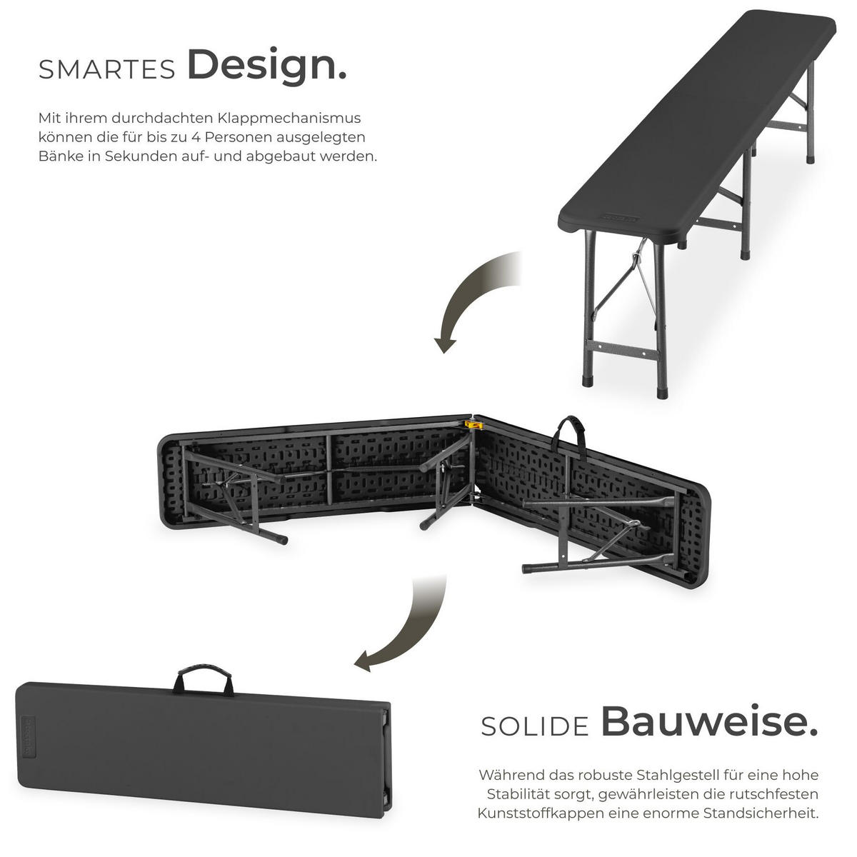 CAMPINGKLAPPBANK 2er Set Panja, gummierte Tragegriffe, anthrazit - Anthrazit, Kunststoff (180/42/27.5cm) - tectake