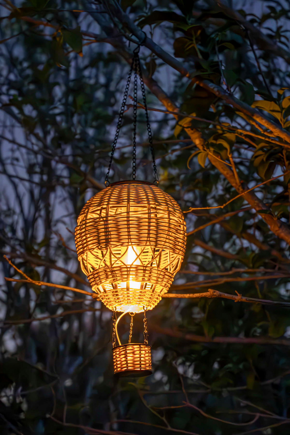 LED-SOLAR-LATERNE - Heißluftballon-Design mit Aufhängung für Garten und Balkon, braun, klein, 1er-Set - Braun, Kunststoff (14/14/48cm) - Northpoint