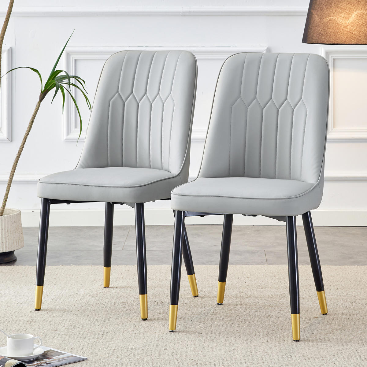 STUHL-SET DE-36511 2 Stück mit PU-Bezug und Metallbeinen Hellgrau - Hellgrau, Metall (41.5/89/43cm) - ComfortXL