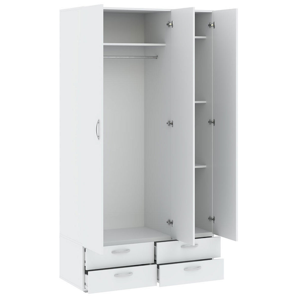 KLEIDERSCHRANK Basic Weiß 110,7 / 52 / 214 cm - Silberfarben/Weiß, Holz/Holzwerkstoff (110.7/214/52cm) - Feldmann-Wohnen