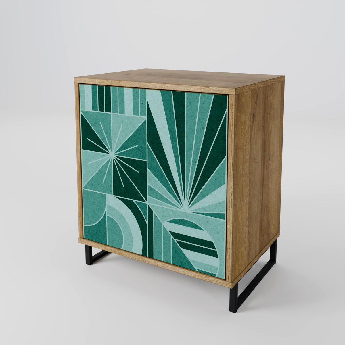 SIDEBOARD HARMONIC GRID, Eichefarben, 57,5x42x72,5 cm, Schwarze Metallfüße - Eichefarben/Multicolor, Holzwerkstoff/Metall (57.5/72.5/42cm) - SpaceRebels