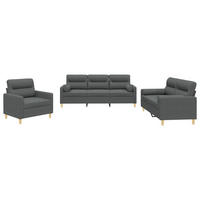 SOFAGARNITUR 3-TLG. Mit Kissen Dunkelgrau Stoff - Grau, Textil (77/80/78cm) - vidaXL